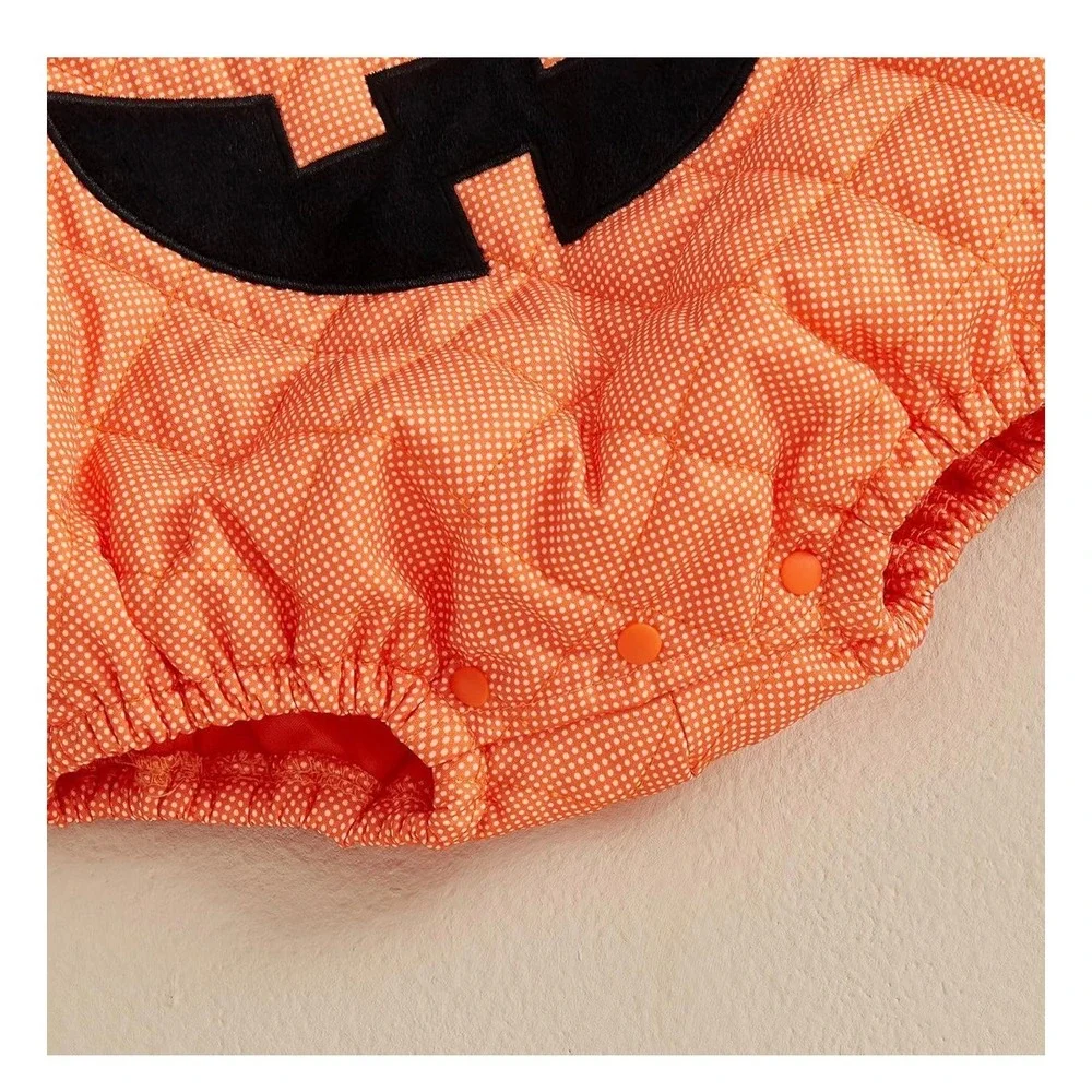 Nouveau Toddler Quilted Pumpkin Romper Halloween Costume Orange Green 2-3 Years - Picture 4 of 5